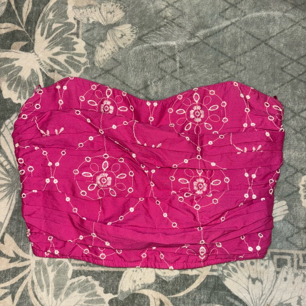 Zara Pink Eyelet Cropped Top